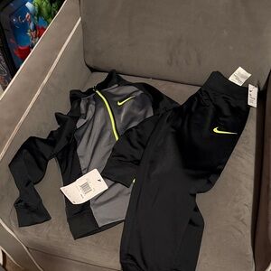 Nike Black & Gray Kids' Tracksuit with Neon Yellow Swoosh